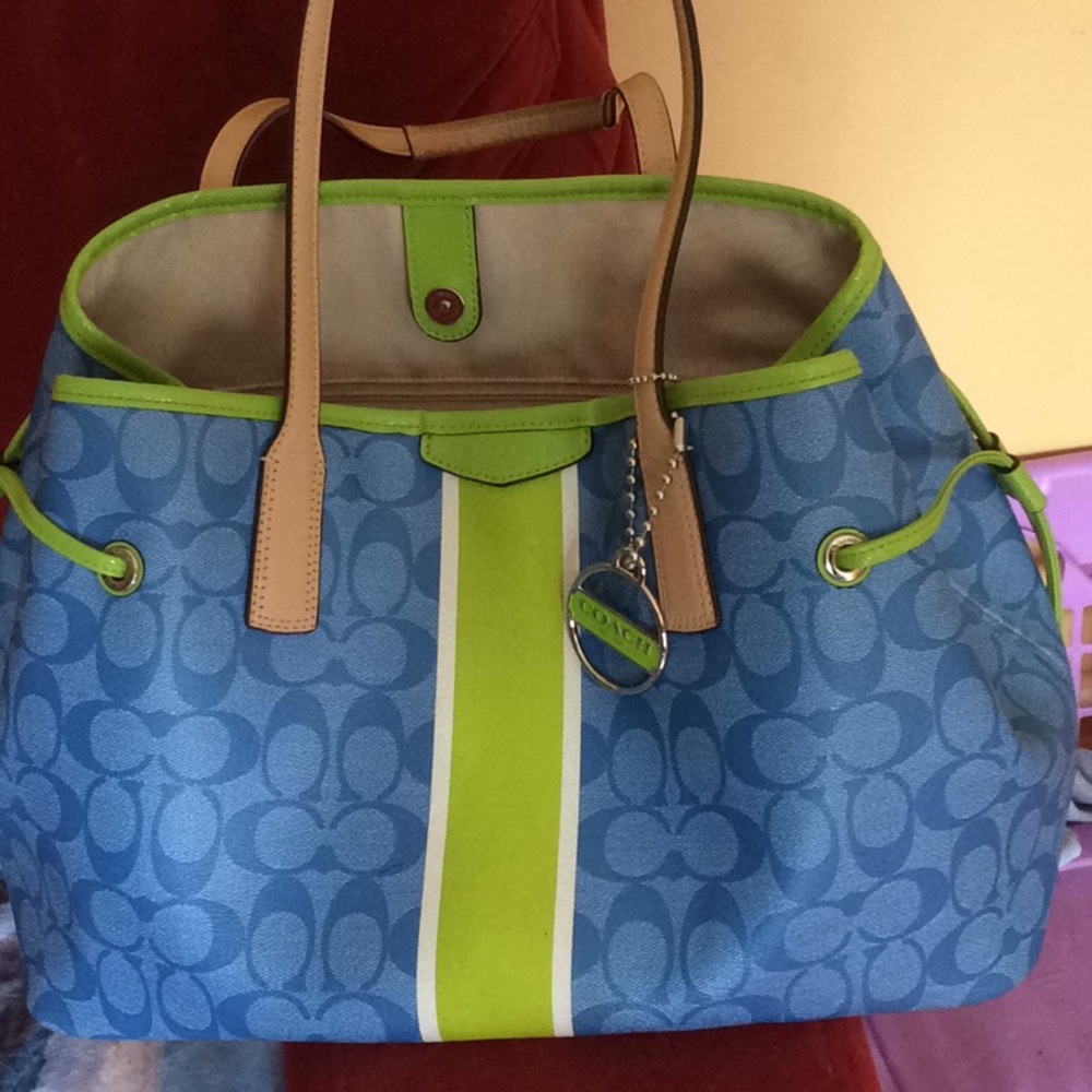 Coach Blue & Lime Green Signature Bag/Tote